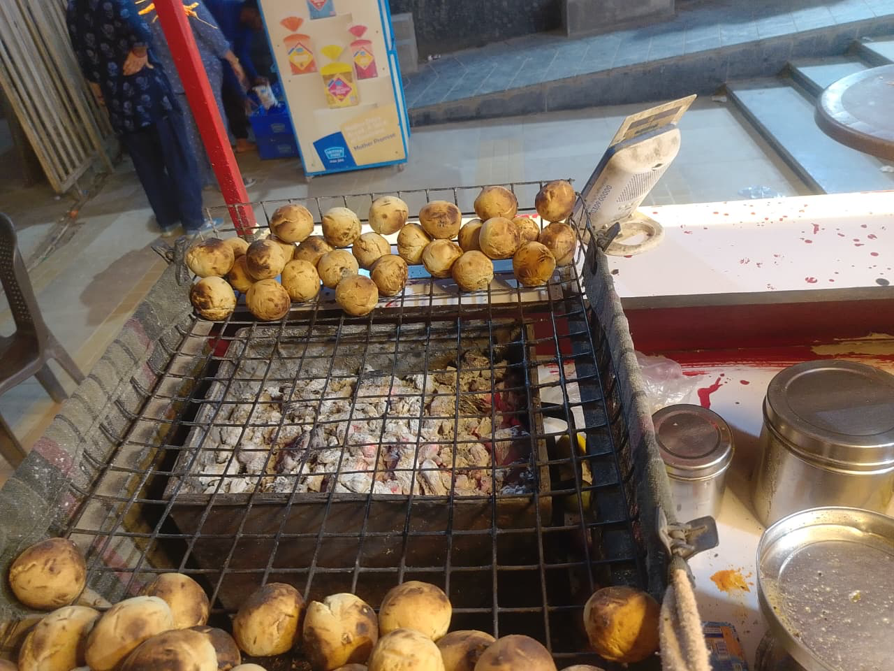 Traditional coal roasting of Litti at Shree Balaji